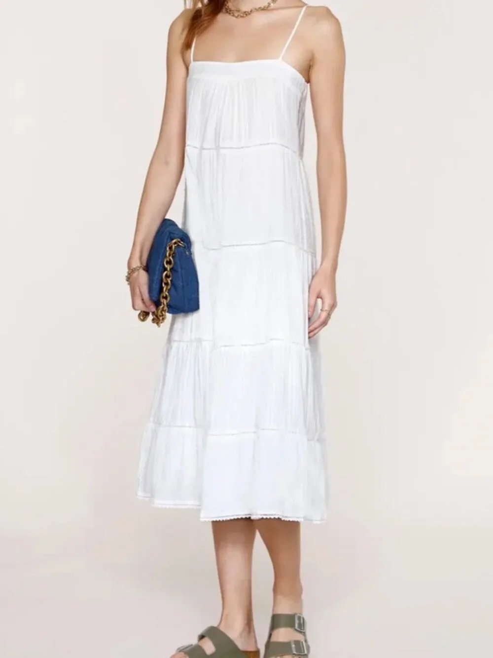 Heartloom Jilly Dress Tiered Cotton Maxi Dress White Size Small